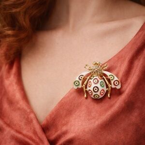 Vintage Bee Multicolor Gold Brooch